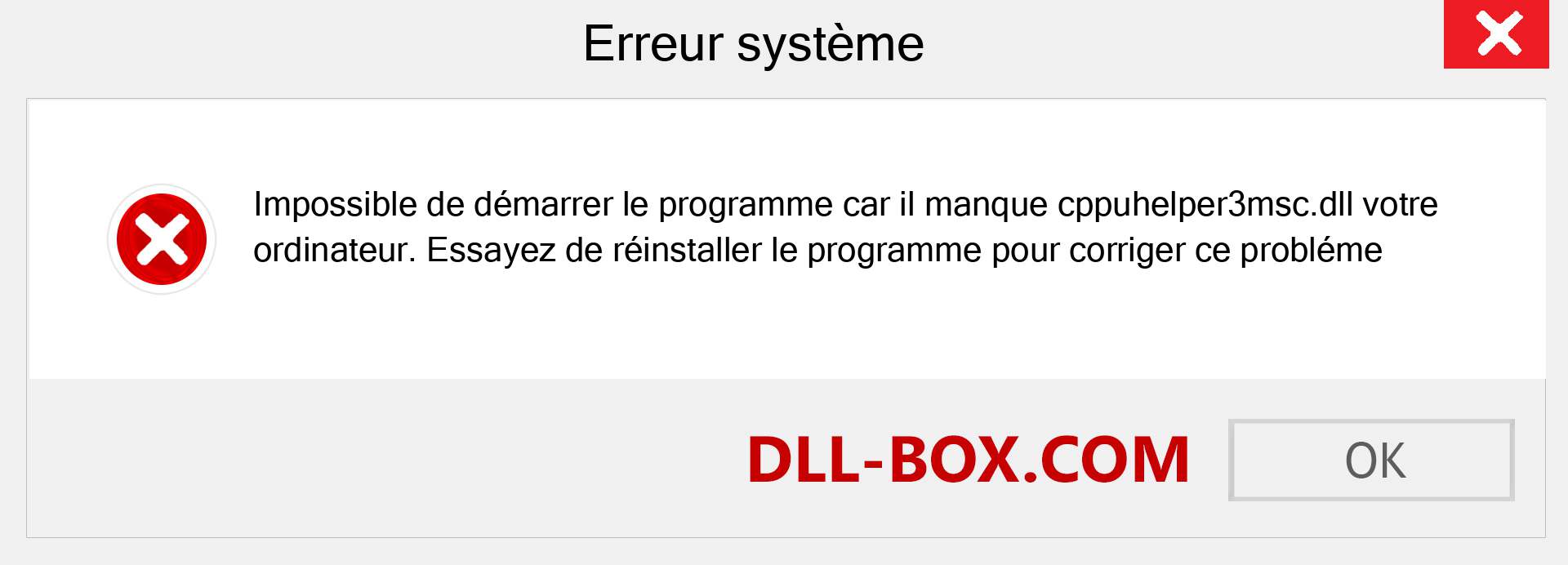 Le fichier cppuhelper3msc.dll est manquant ?. Télécharger pour Windows 7, 8, 10 - Correction de l'erreur manquante cppuhelper3msc dll sur Windows, photos, images